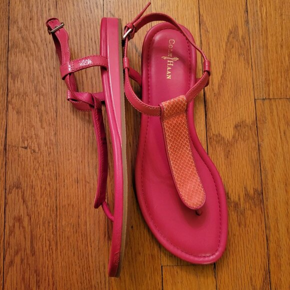 Cole Haan Hot Pink Thong Sandals 9B Ankle‎ Strap Barbiecore - Picture 1 of 7